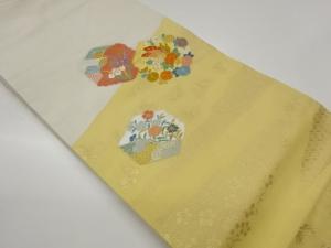 亀甲に蝶・花々模様織出し名古屋帯